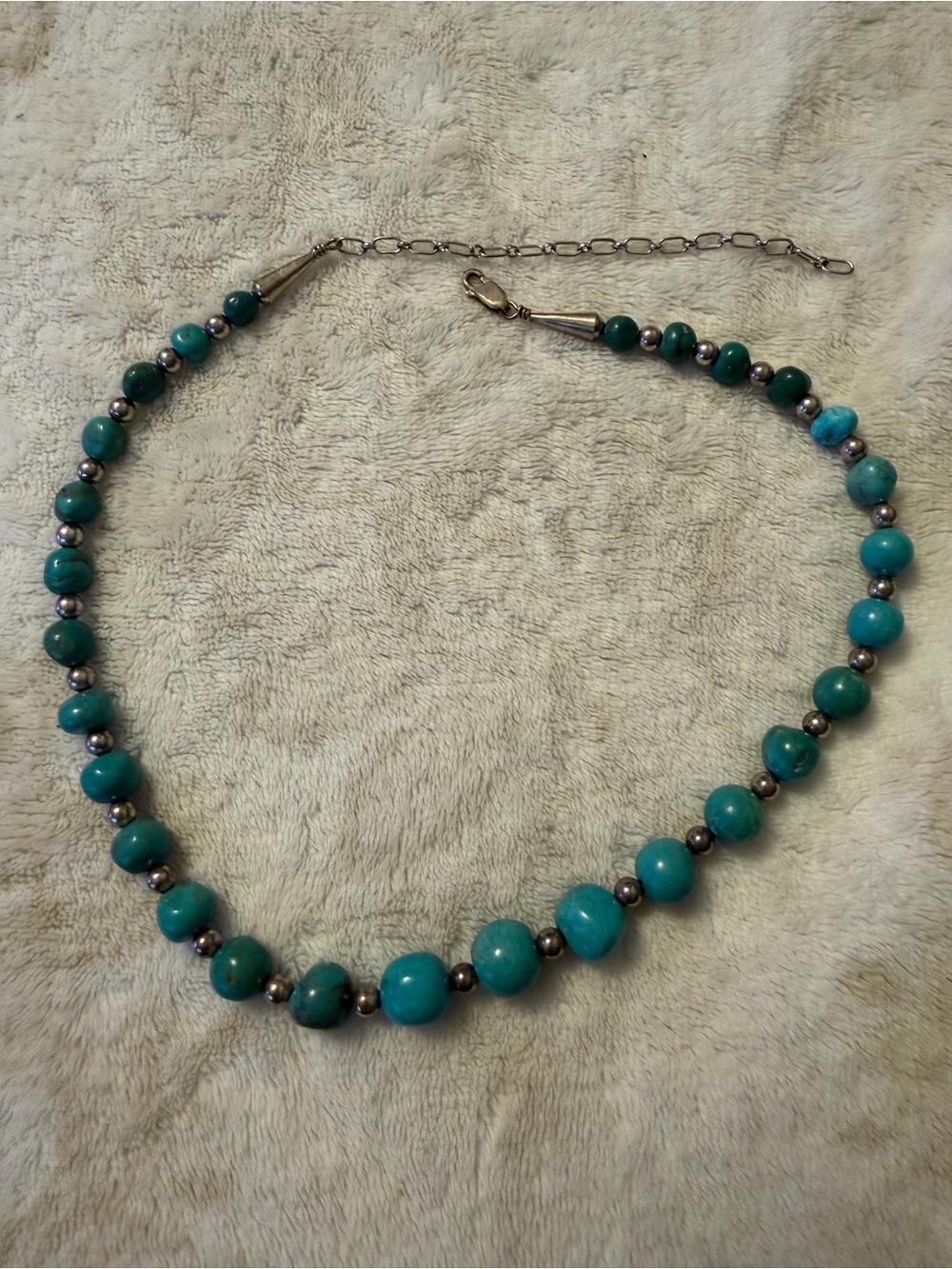 Turquoise Bead Necklace with Silver Accents - Women Jewelry
